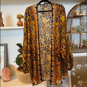 Anthropologie bl^nk Leopard Boho Wrap Kimono Top